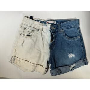 Levi’s Girls Two-Tone Blue & White Girlfriend Shorty Denim Shorts Size 12